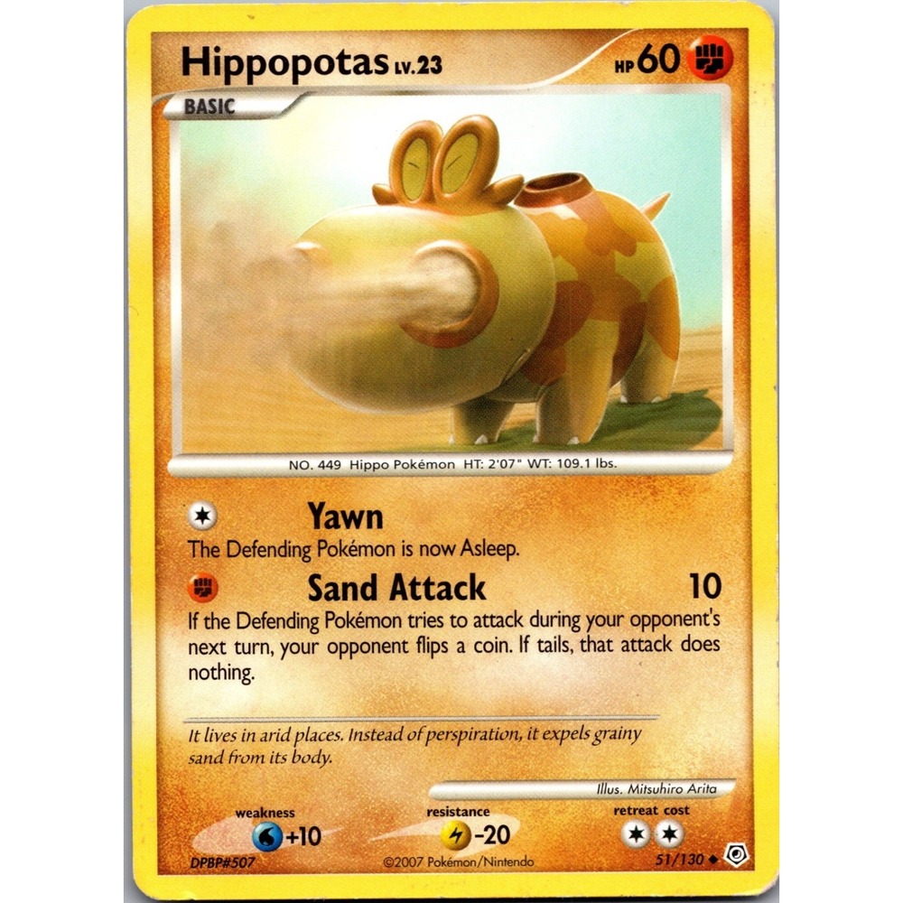 Hippopotas 51/130 Uncommon Diamond and Pearl Pokemon Card Fighting Regular LP